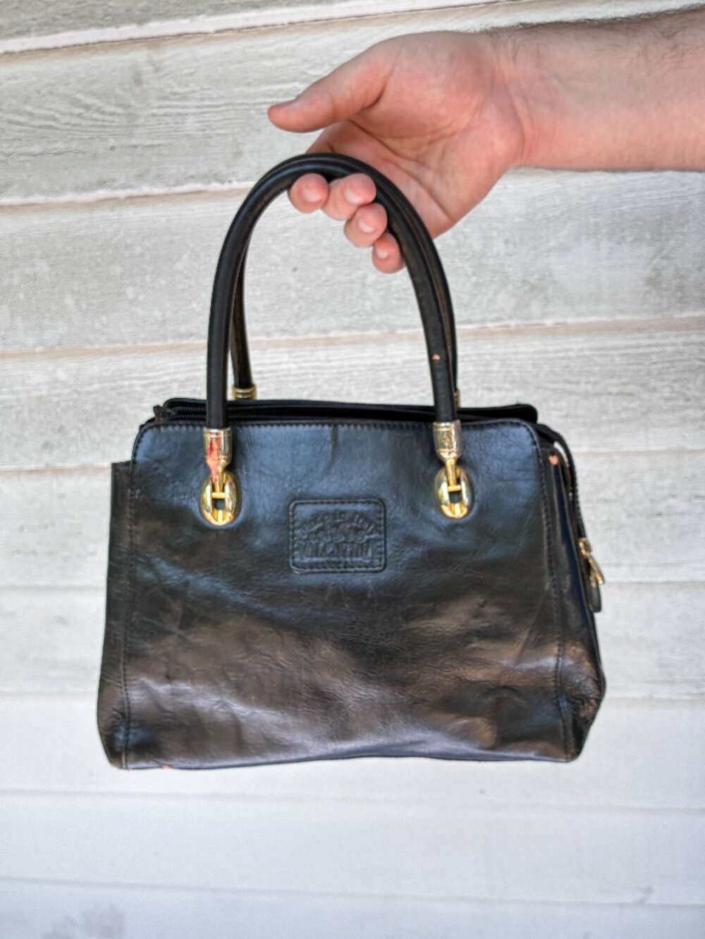 Valentina In Pell Black Leather Satchel Handbag - Made in Italy